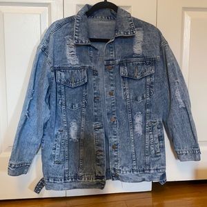 Oversized distressed jean jacket